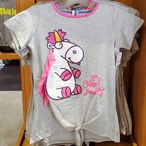 NWT Despicable ME T-Shirt Tie Front Fluffy Unicorn 3D tee Size L, Large